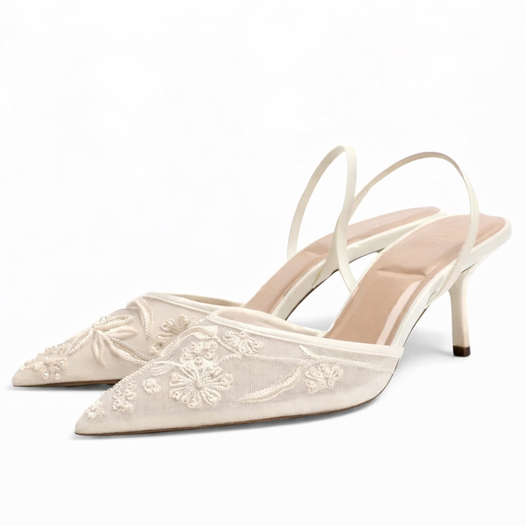 Women's Embroidered Mesh Pointed Toe Heels