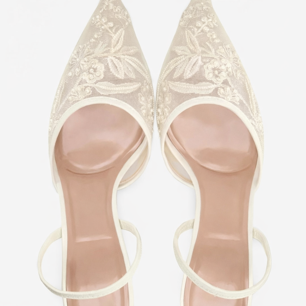 Women's Embroidered Mesh Pointed Toe Heels