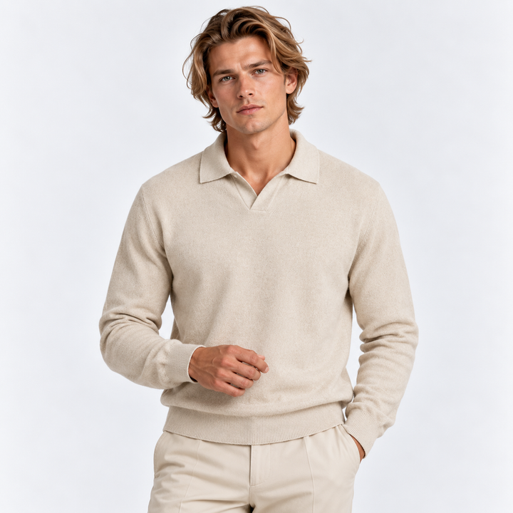 Men's Knit Polo Sweater with Open Collar