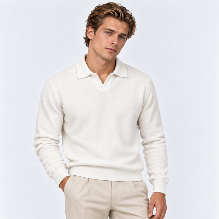 Men's Knit Polo Sweater with Open Collar