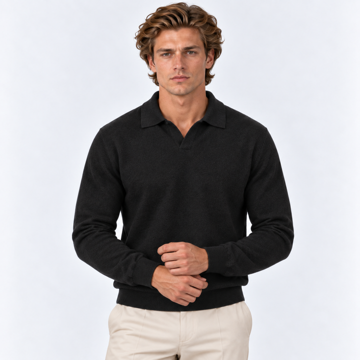 Men's Knit Polo Sweater with Open Collar