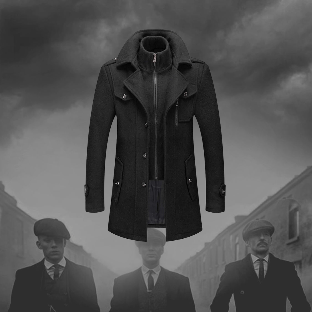 Trench-coat pour homme en laine mélangée avec col montant