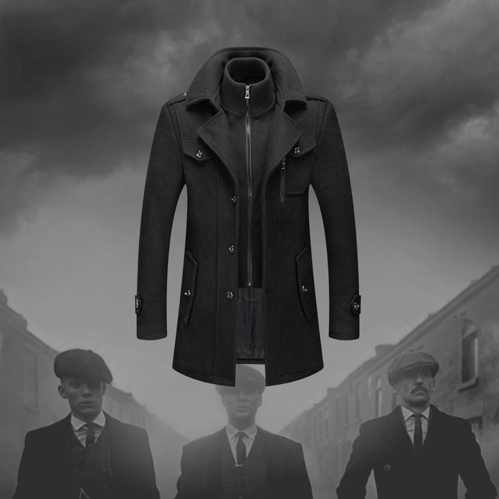 Trench-coat pour homme en laine mélangée avec col montant