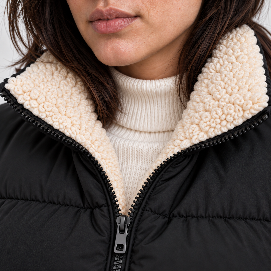 Women's Puffer Jacket with Sherpa Lined High Neck