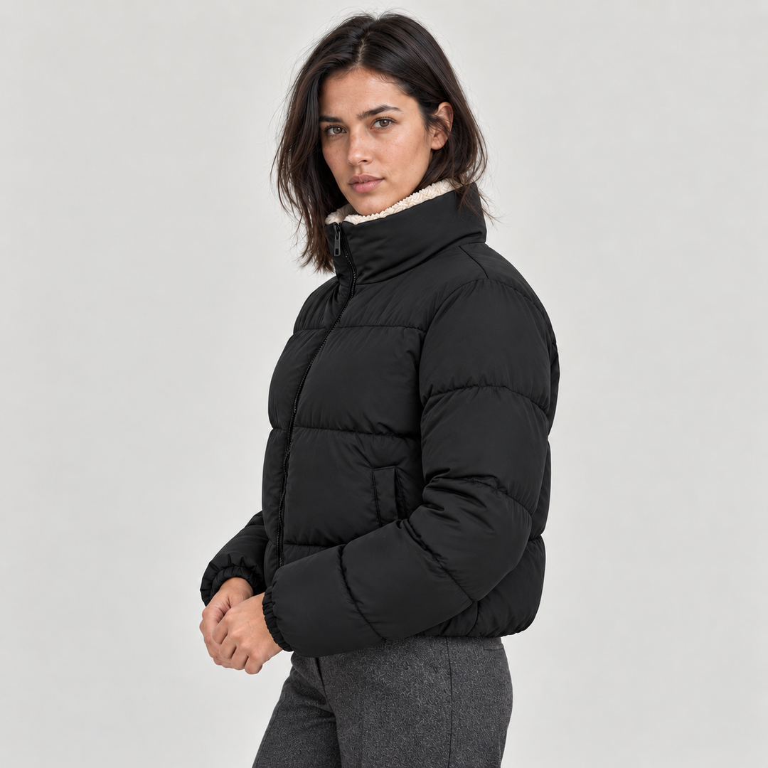 Women's Puffer Jacket with Sherpa Lined High Neck