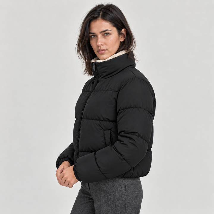 Women's Puffer Jacket with Sherpa Lined High Neck