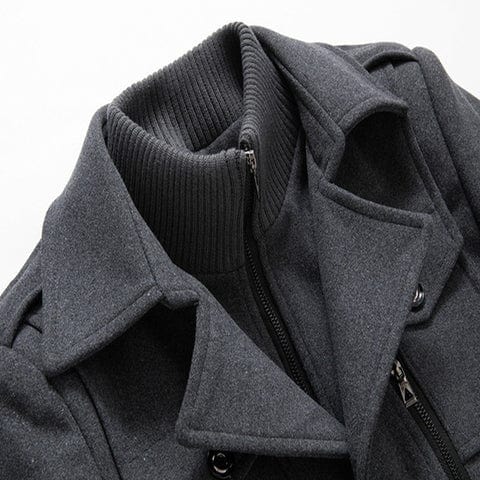 Trench-coat pour homme en laine mélangée avec col montant