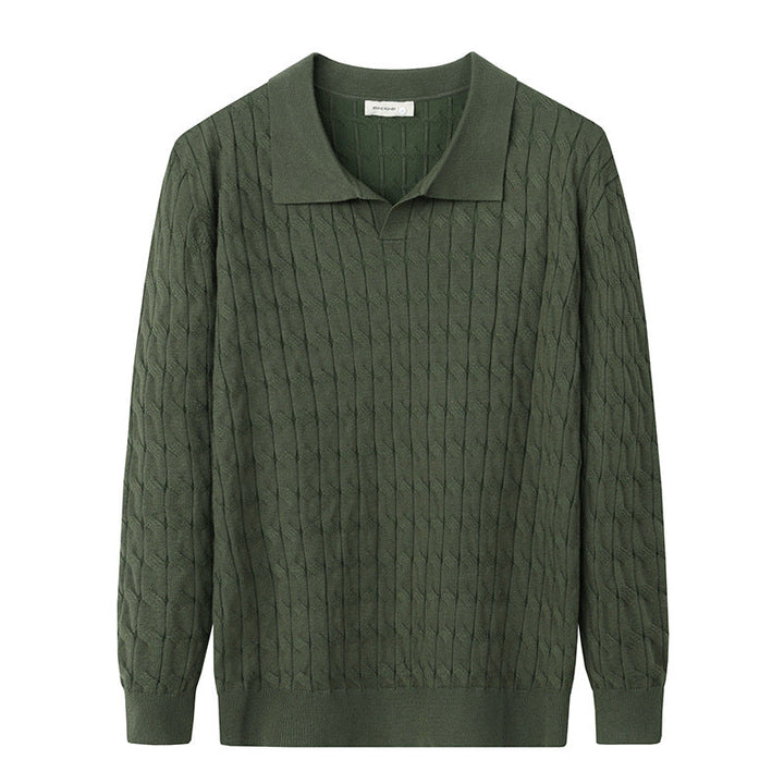 Men's Textured Knit Polo Jumper