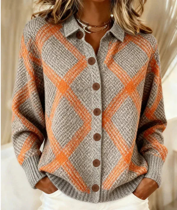 Women's Check Print Button-Front Cardigan