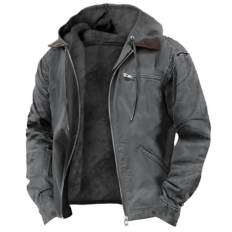 Men's Fleece-Lined Hooded Jacket with Chest Zip Pocket