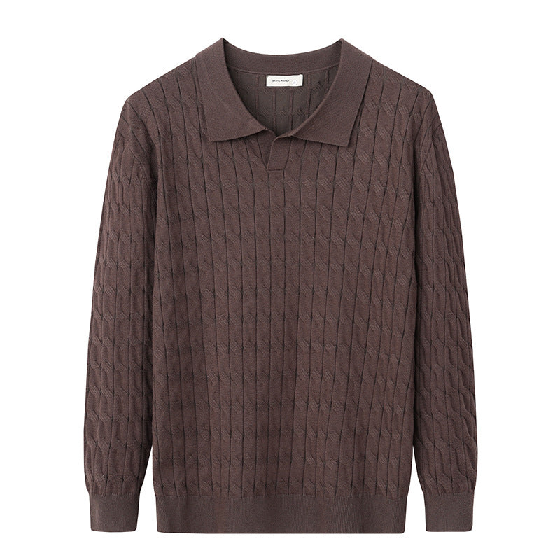 Men's Textured Knit Polo Jumper