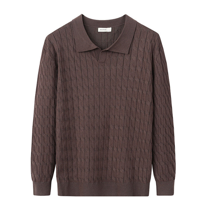 Men's Textured Knit Polo Jumper