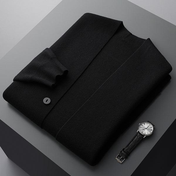 Men's Knitted Cardigan with Striped Sleeve Detail