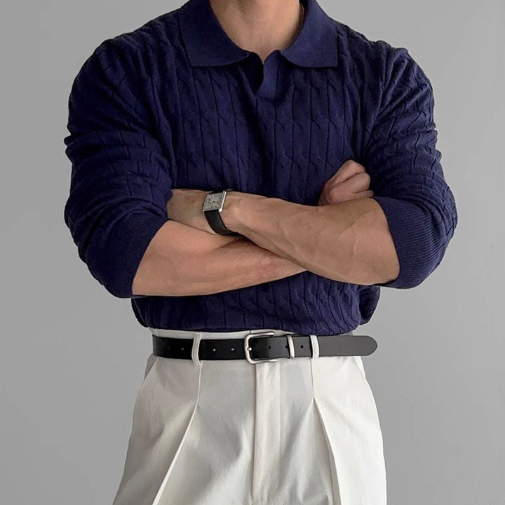 Men's Textured Knit Polo Jumper