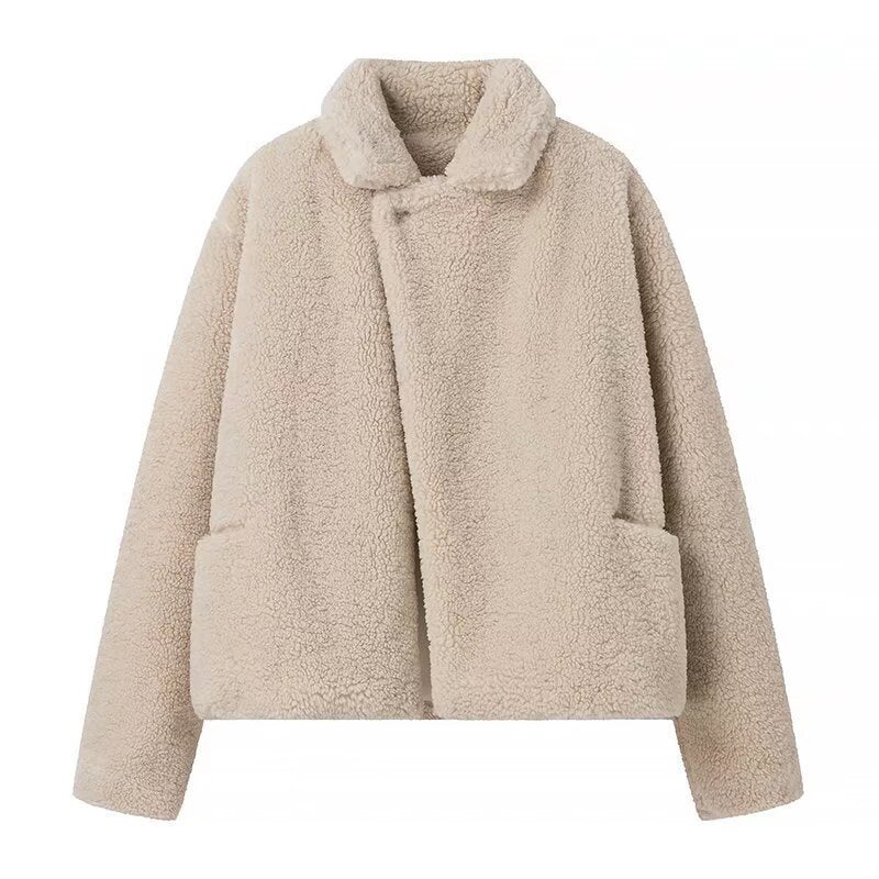 Women's Teddy Jacket with Notched Lapel in Cropped Fit