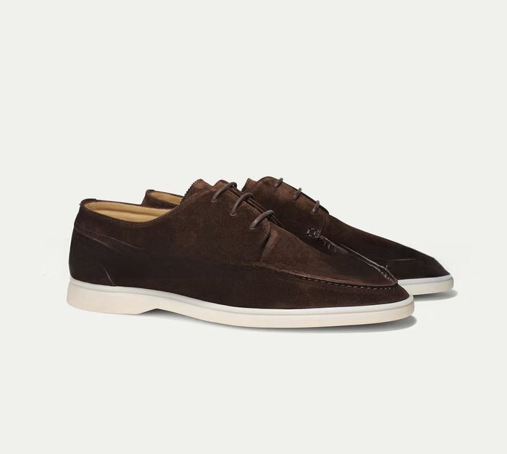 Men's Suede Lace-Up Shoes with Moc-Toe Stitching