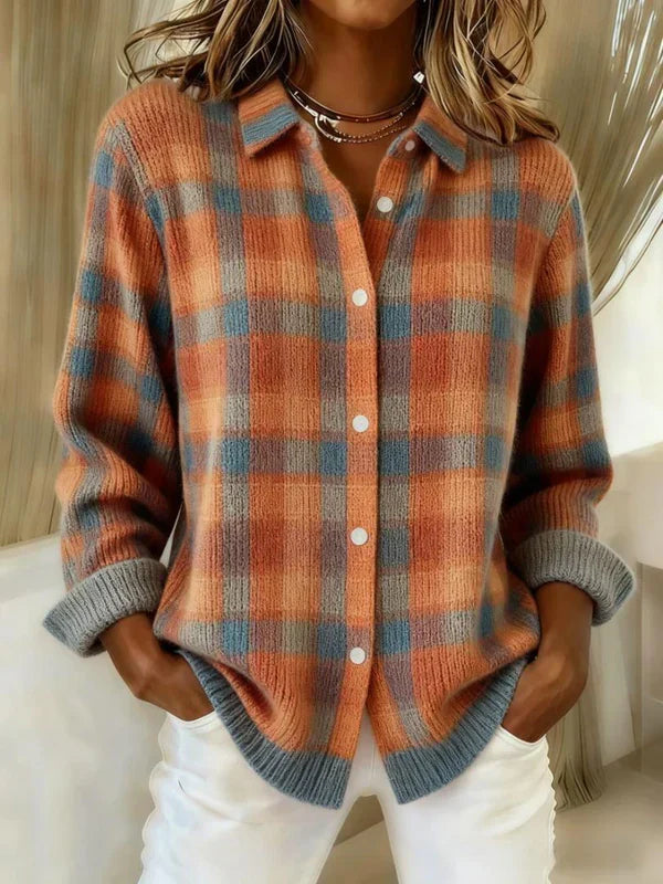 Women's Check Print Button-Front Cardigan