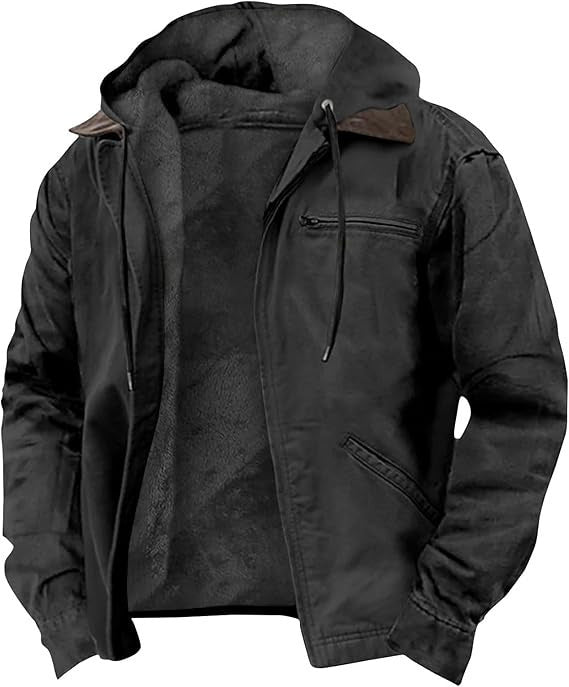 Men's Fleece-Lined Hooded Jacket with Chest Zip Pocket
