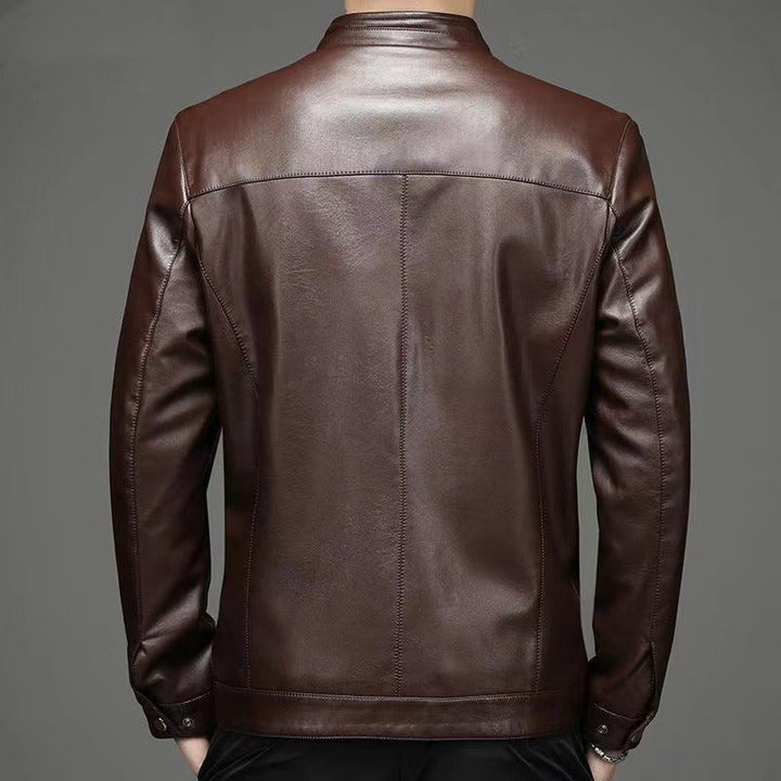 Men's Leather Jacket with Point Collar