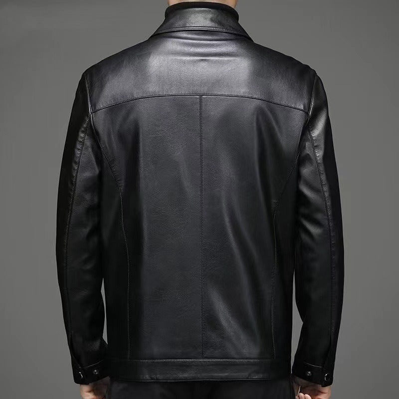 Men's Leather Jacket with Point Collar