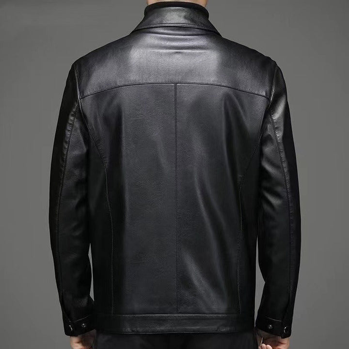 Men's Leather Jacket with Point Collar
