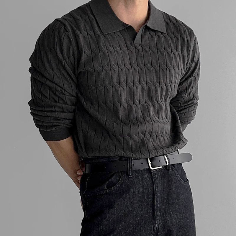 Men's Textured Knit Polo Jumper