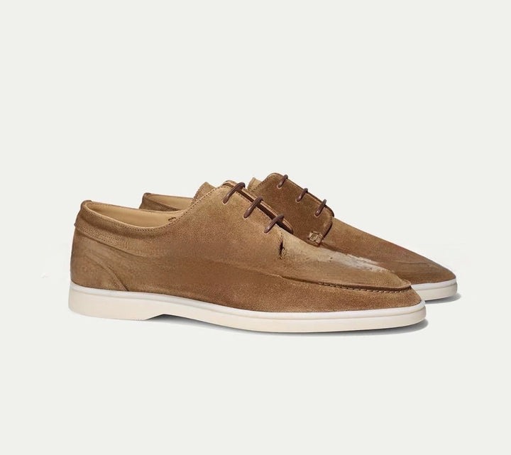 Men's Suede Lace-Up Shoes with Moc-Toe Stitching