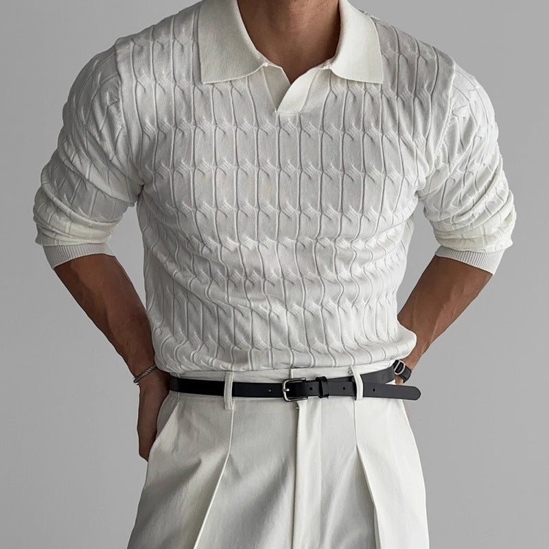Men's Textured Knit Polo Jumper