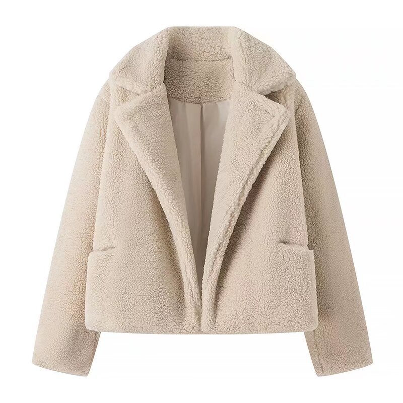 Women's Teddy Jacket with Notched Lapel in Cropped Fit