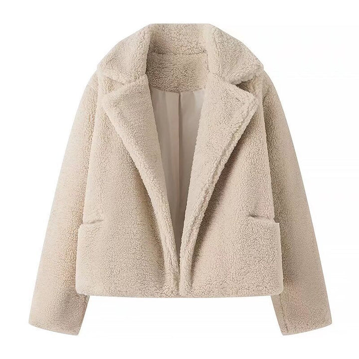Women's Teddy Jacket with Notched Lapel in Cropped Fit