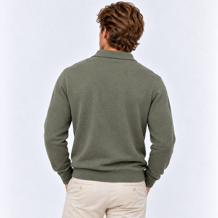 Men's Knit Polo Sweater with Open Collar
