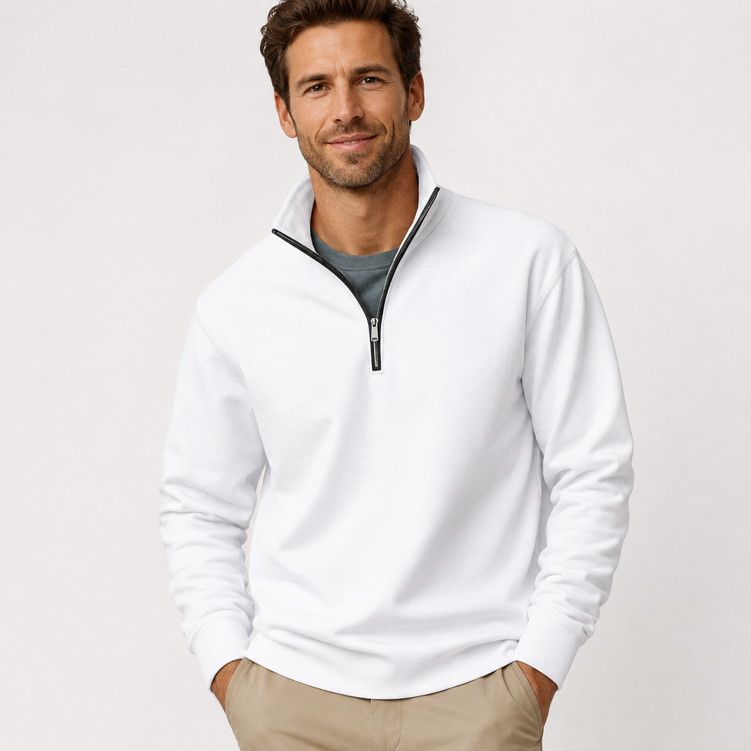Sweat-shirt pour homme à fermeture zippée quart de longueur et coupe confortable