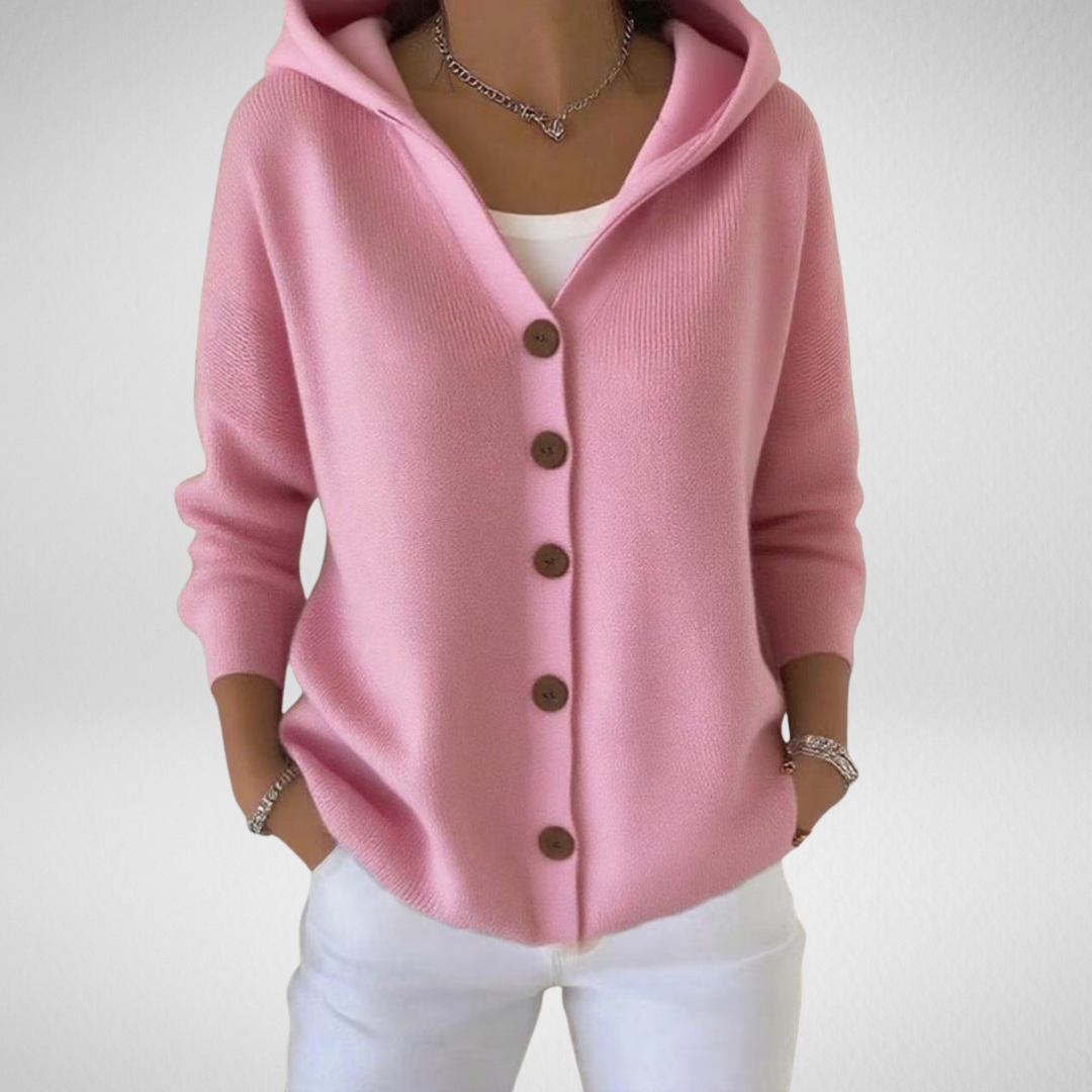 Women's Hooded Knit Cardigan with Button Front