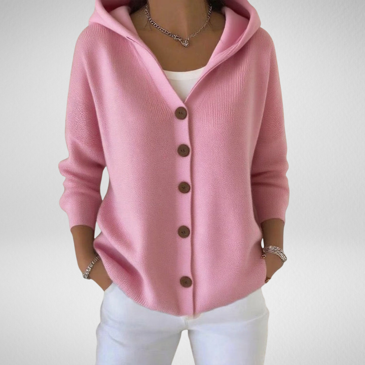 Women's Hooded Knit Cardigan with Button Front