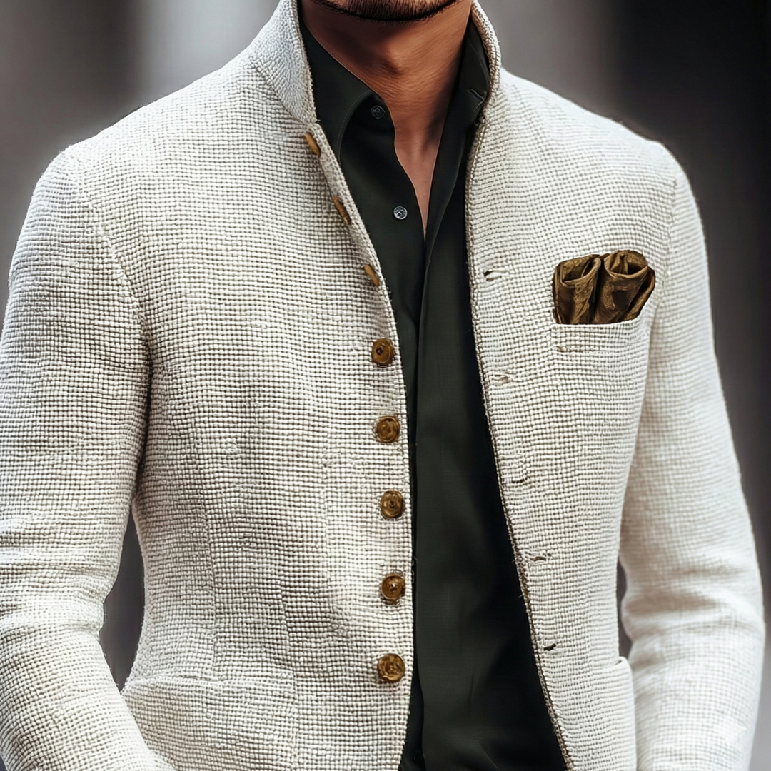 Men's Textured Stand Collar Cardigan in a Tailored Fit