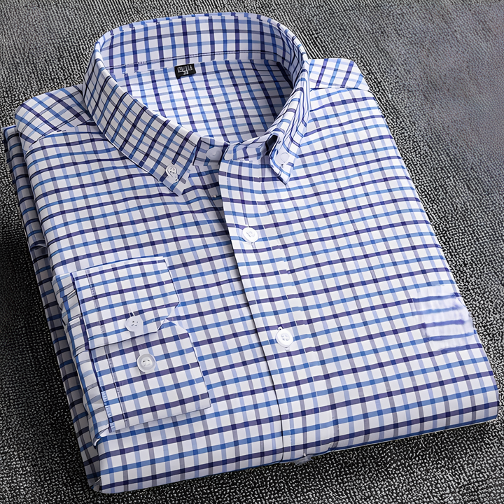 Men's Checkered Long Sleeve Shirt with Button Collar
