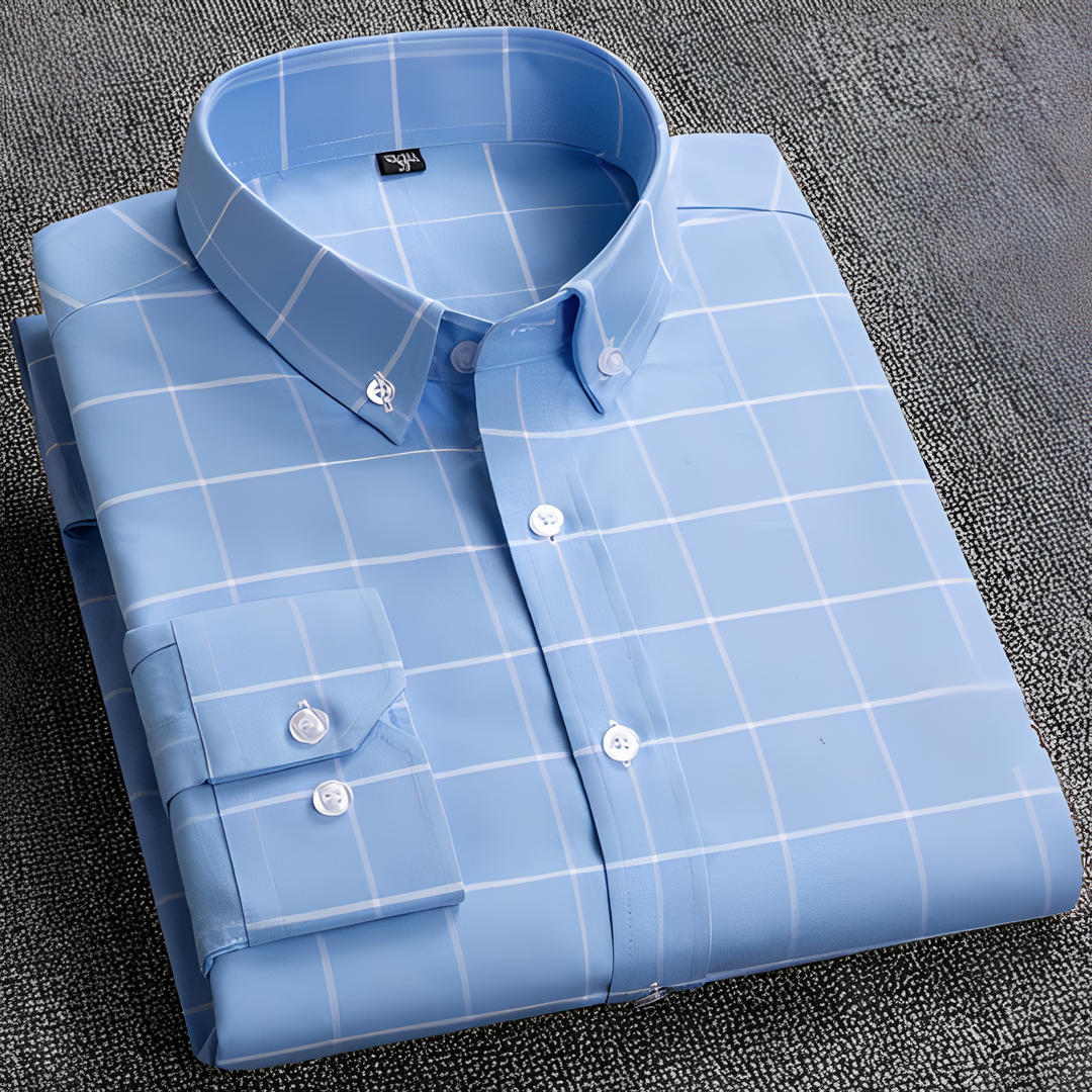 Men's Checkered Long Sleeve Shirt with Button Collar