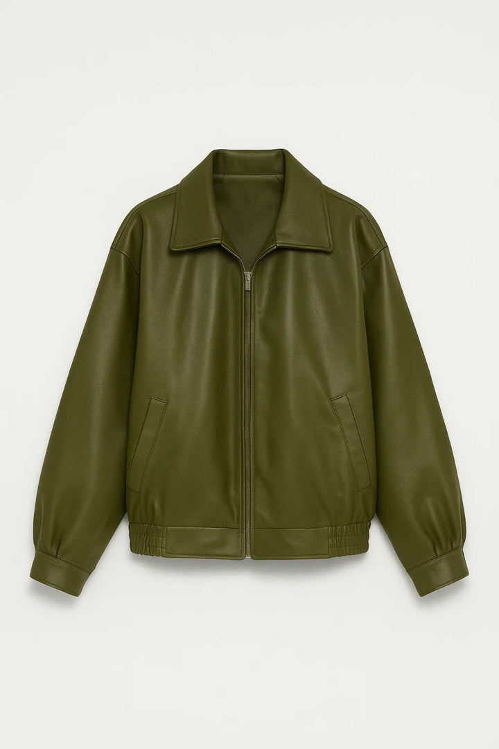 Blouson aviateur oversize en cuir pour femme