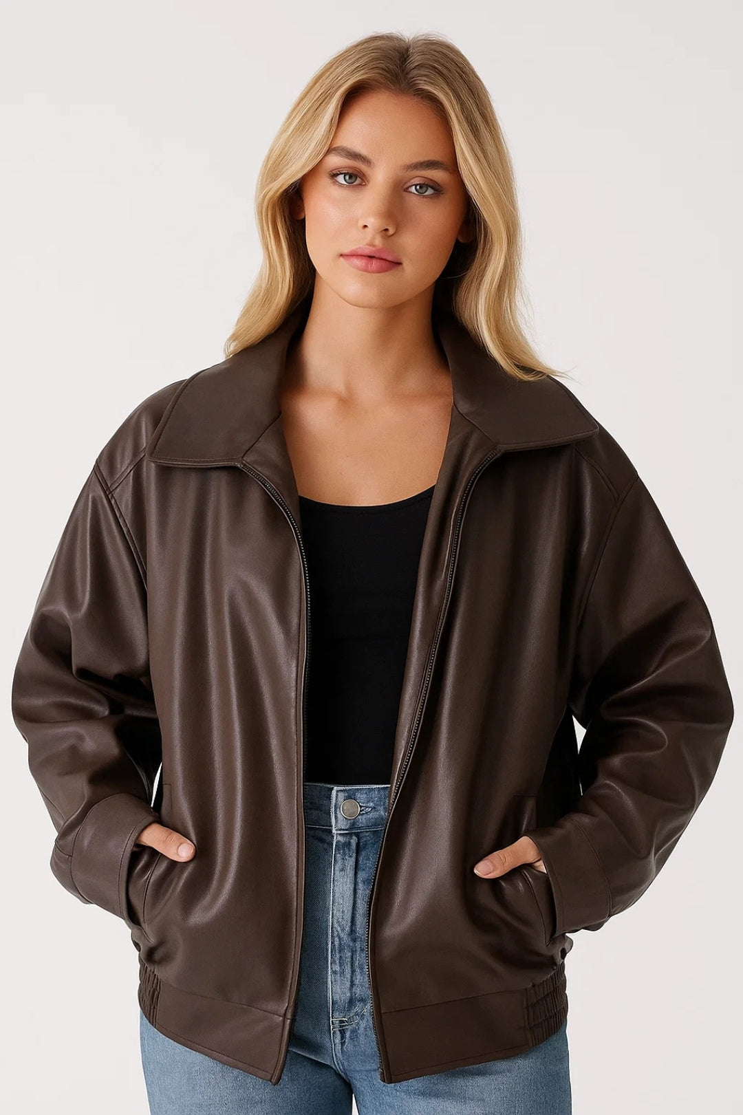 Blouson aviateur oversize en cuir pour femme