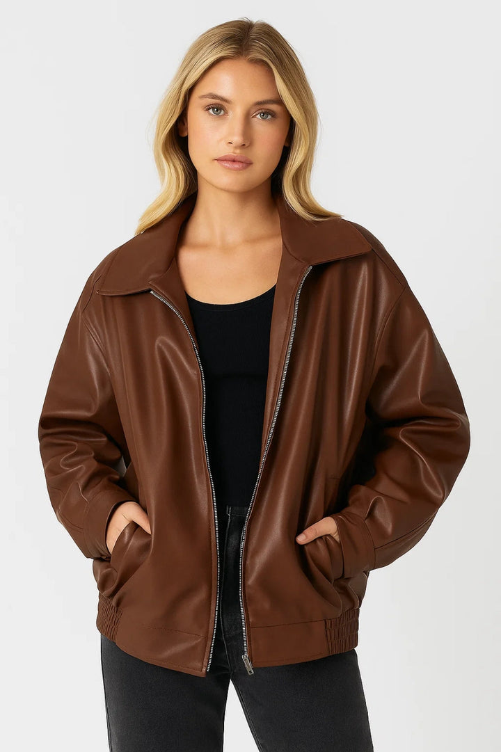 Blouson aviateur oversize en cuir pour femme