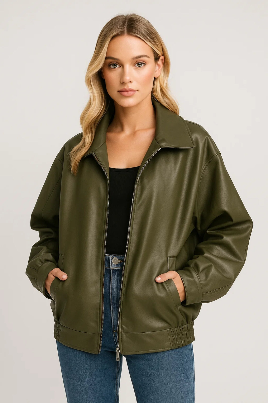 Blouson aviateur oversize en cuir pour femme