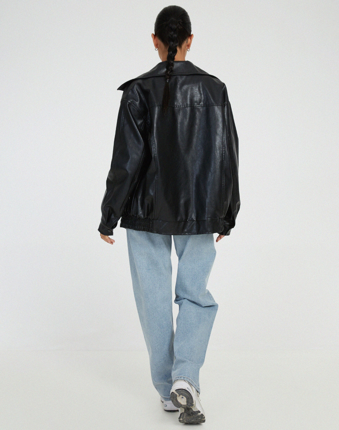 Blouson bomber oversize en cuir pour femme, avec fermeture à glissière sur le devant