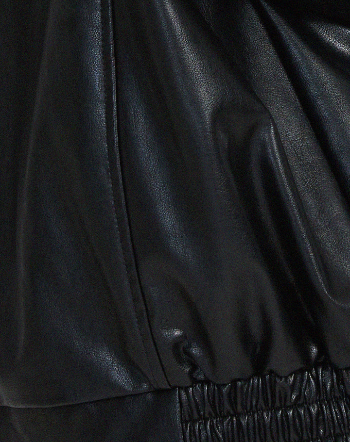 Blouson bomber oversize en cuir pour femme, avec fermeture à glissière sur le devant