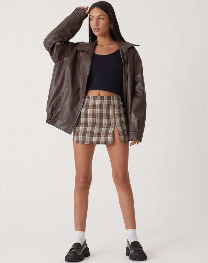 Blouson bomber oversize en cuir pour femme, avec fermeture à glissière sur le devant