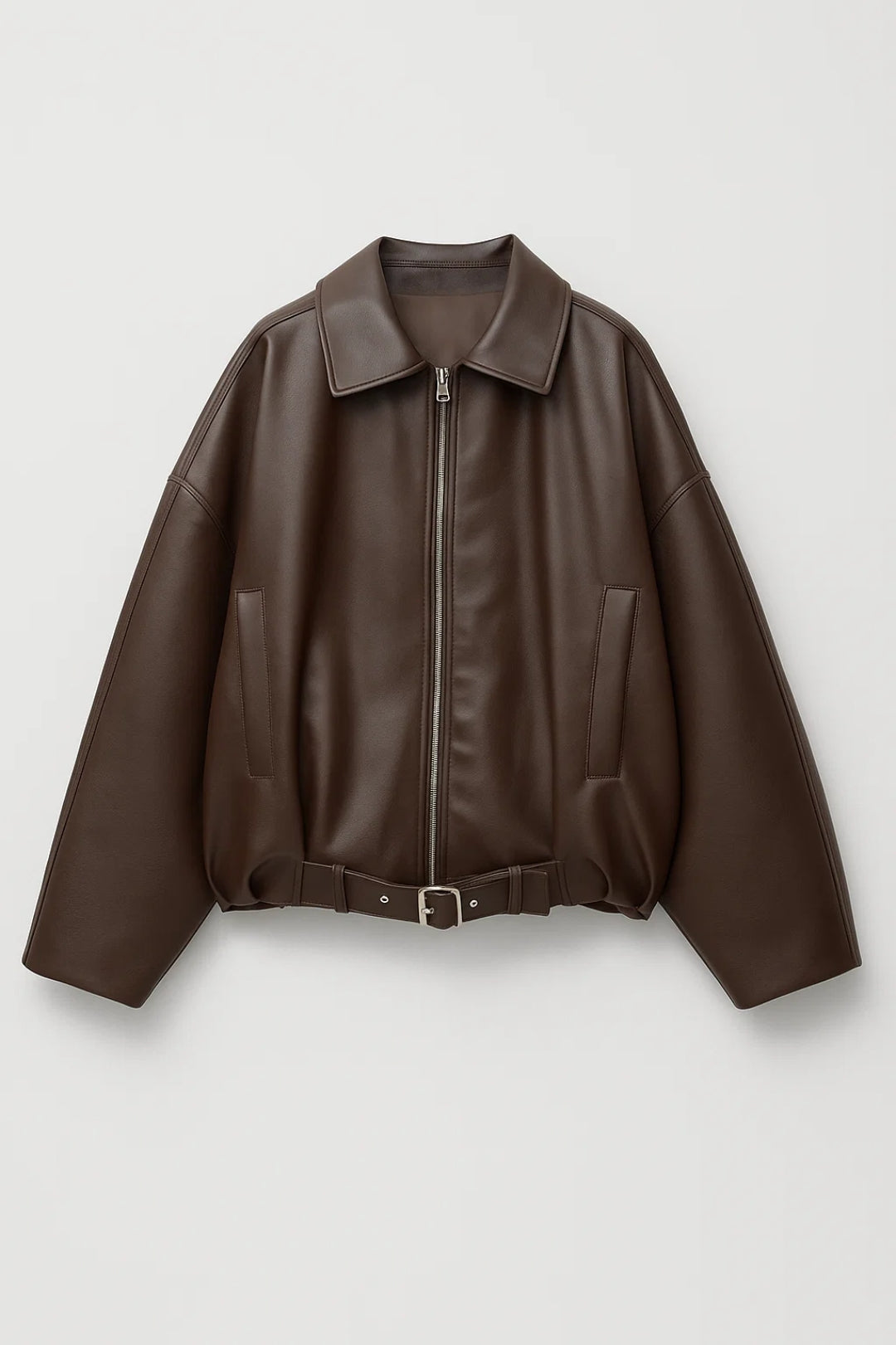 Veste courte en cuir pour femme, avec bas ceinturé