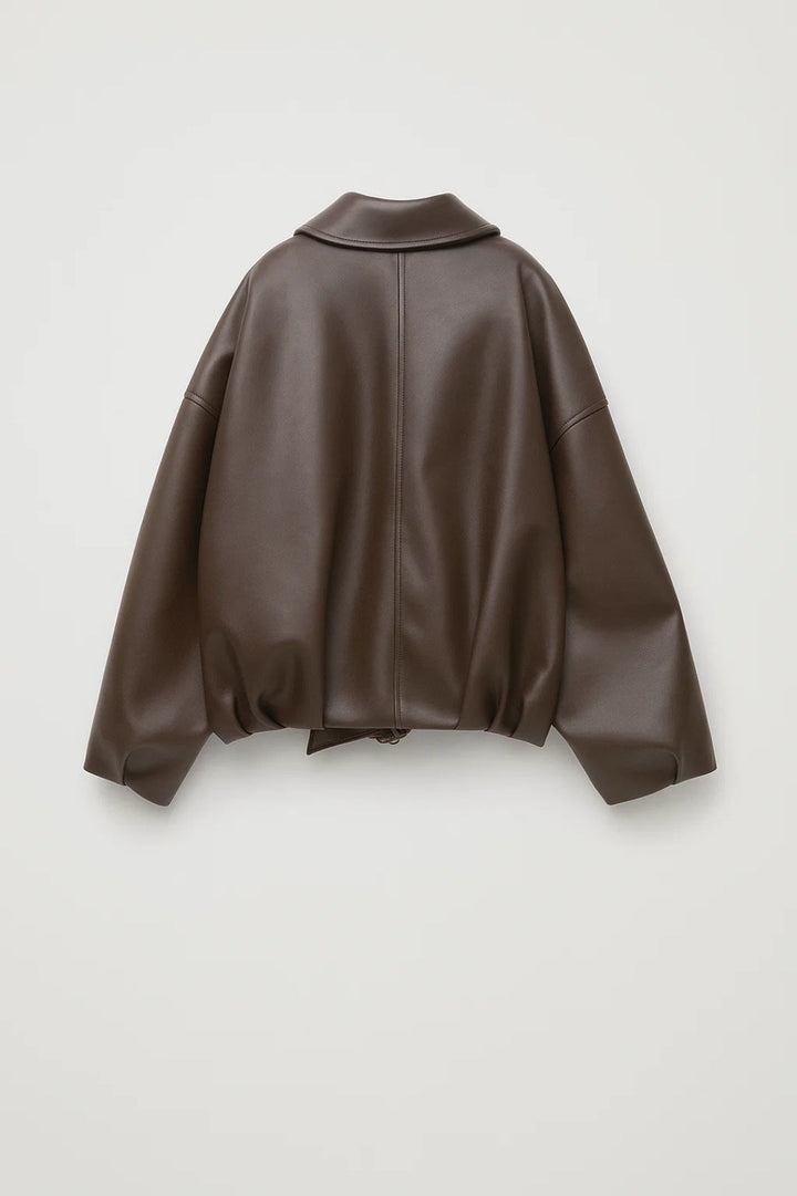 Veste courte en cuir pour femme, avec bas ceinturé