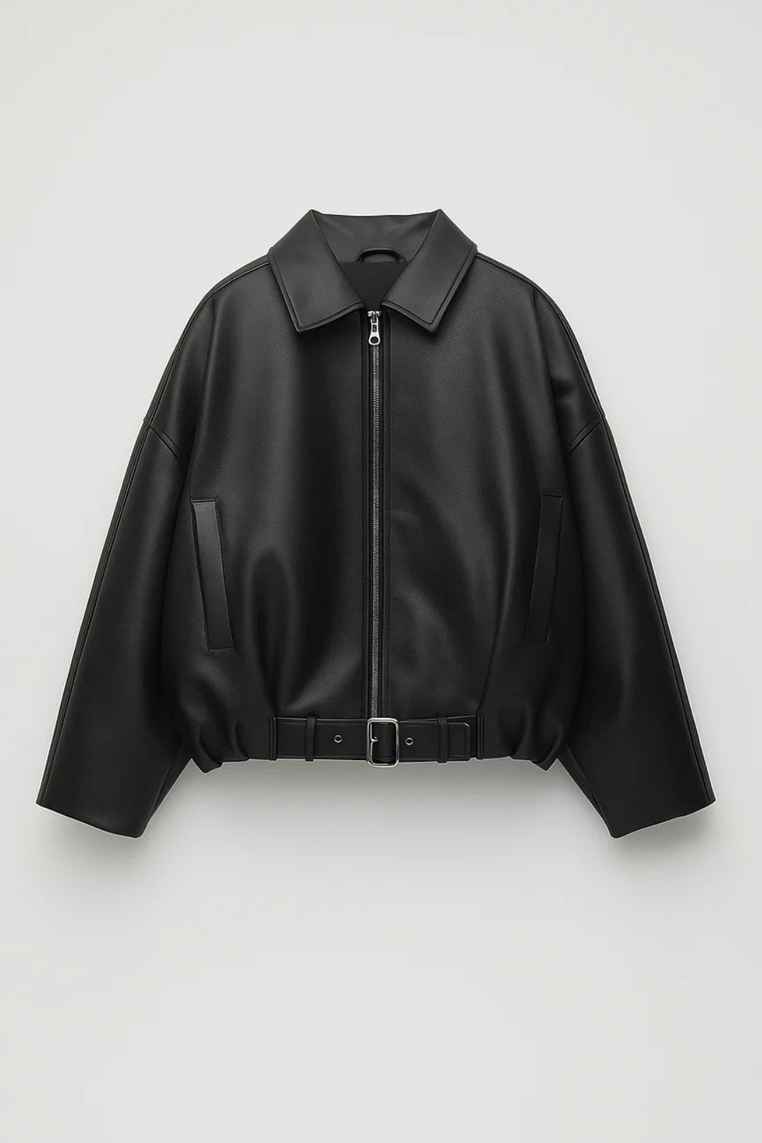 Veste courte en cuir pour femme, avec bas ceinturé