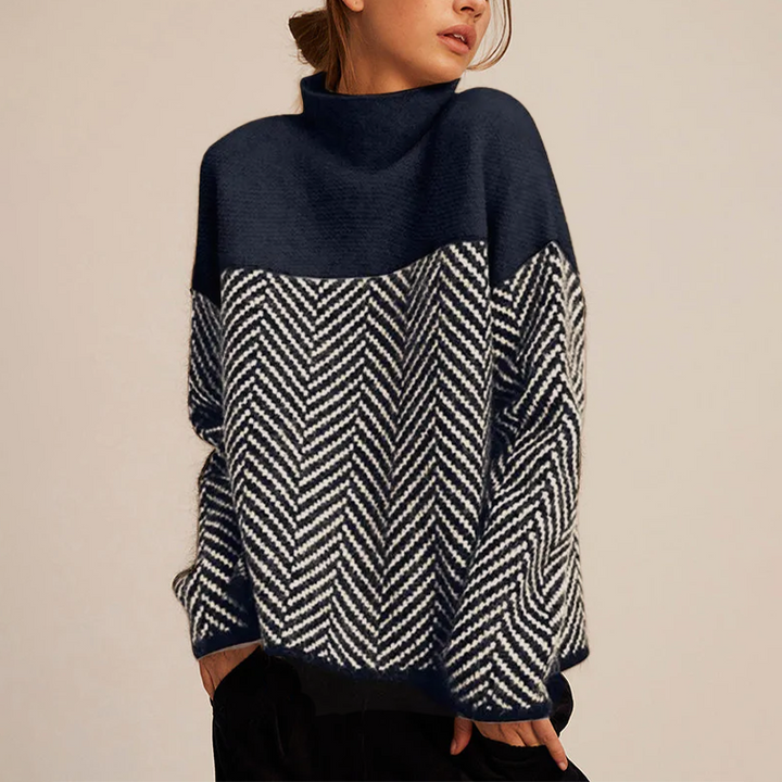Women's Herringbone Roll Neck Jumper in Oversized Fit