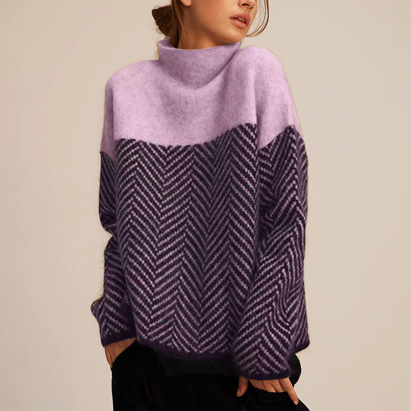 Women's Herringbone Roll Neck Jumper in Oversized Fit