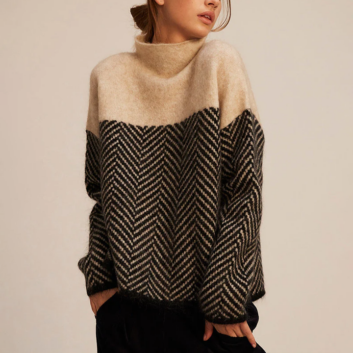 Women's Herringbone Roll Neck Jumper in Oversized Fit